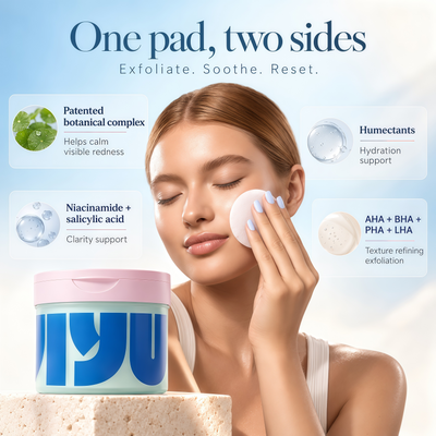 JIYU Cleansing Polish Pads - Korean Skincare for Clogged Pores, Breakouts & Uneven Skin Texture - Face Exfoliating Pads with Glycolic Acid (AHA), Salicylic Acid (BHA) & Niacinamide - 60 Count